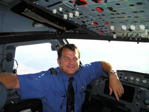 Jeff at the helm of a JetBlue Airways Airbus 320.